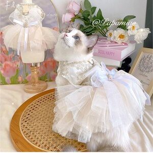 NEW Embroidered Dog Princess Tutu Dress Leash Ring Chihuahua Yorkie Wedding M